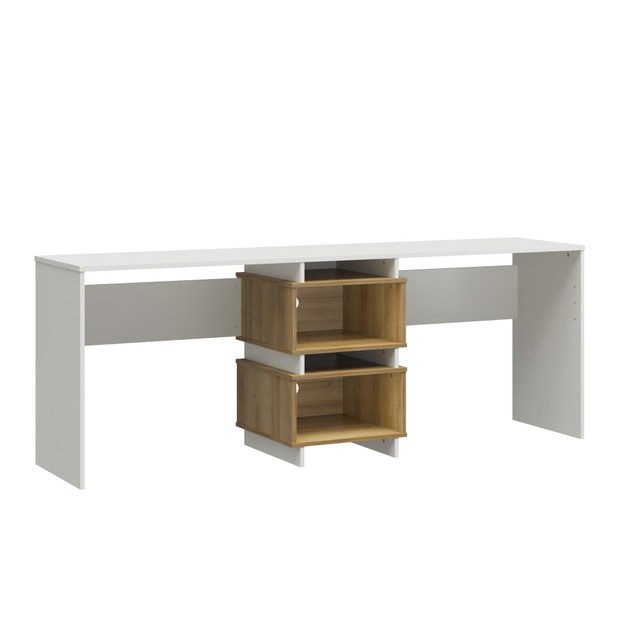 AMERIWOOD INDUSTRIES, INC. 1589015COM Ameriwood Home Novogratz Nelson 83inW 2-Way Computer Desk, White/Natural AMERIWOOD INDUSTRIES, INC. 1589015COM Ameriwood Home Novogratz Nelson 83inW 2-Way Computer Desk, White/Natural