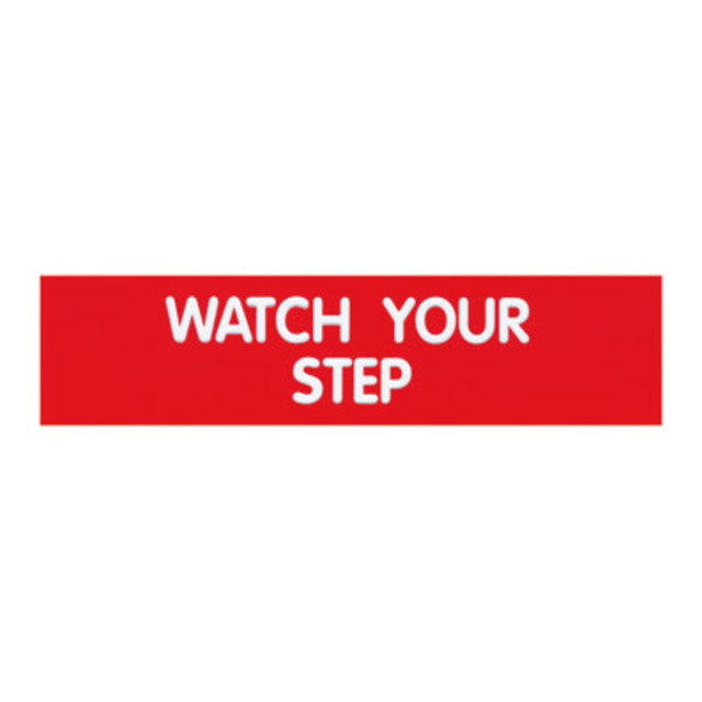 CONSOLIDATED STAMP MFG CO COSCO 098008  Engraved "Watch Your Step" Sign, 2in x 8in, Red/White