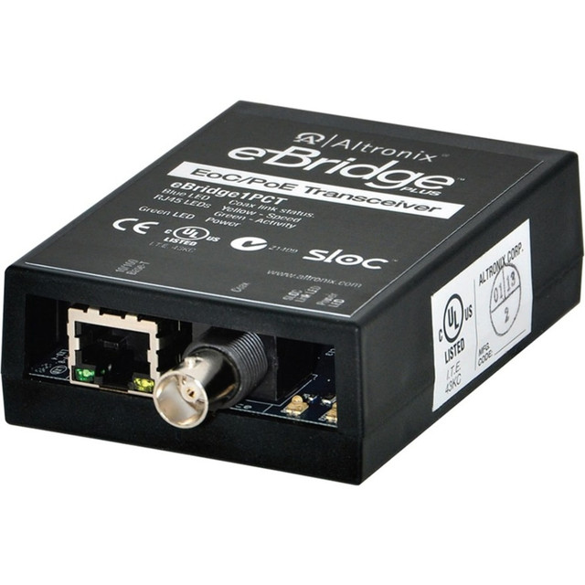 ALTRONIX CORPORATION EBRIDGE1PCT Altronix IP and PoE over Coax Transceiver - Network (RJ-45) - 1x PoE (RJ-45) Ports - 10/100Base-TX - 1500 ft - Desktop ALTRONIX CORPORATION EBRIDGE1PCT Altronix IP and PoE over Coax Transceiver - Network (RJ-45) - 1x PoE (RJ-45) Ports - 10/100Base-TX - 1500 ft - Desktop