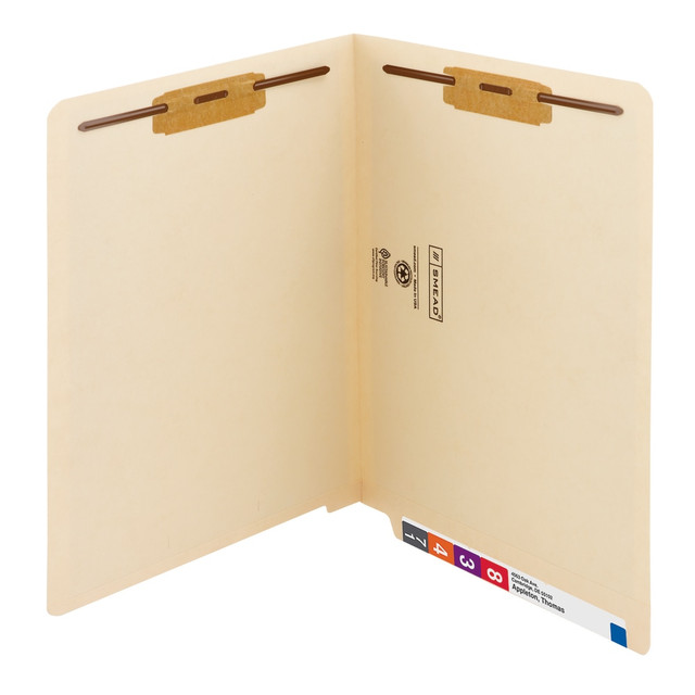 SMEAD MFG CO Smead 2BET2-200L-1&3  End-Tab Folders With 2 Fasteners, Straight Cut, Letter Size, Manila, Box Of 50