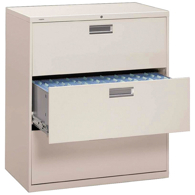 HNI CORPORATION 693LQ HON Brigade 600 42inW x 19-1/4inD Lateral 3-Drawer File Cabinet, Light Gray