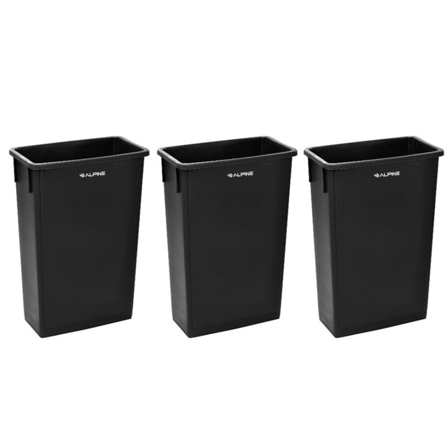 ADIR CORP. ALP477-BLK-3PK Alpine Industries Waste Basket Commercial Trash Cans, 23 Gallons, Black, Pack Of 3 Cans