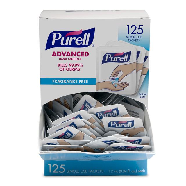 GOJO INDUSTRIES INC 9630-12-125CT-NS Purell Singles Advanced Hand Sanitizer Individual Single-Use Packets, 1.2 mL, 125 Packets Per Box, Case Of 12 Boxes GOJO INDUSTRIES INC 9630-12-125CT-NS Purell Singles Advanced Hand Sanitizer Individual Single-Use Packets, 1.2 mL, 125 Packets Per Box, Case Of 12 Boxes