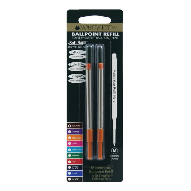 YAFA A PEN COMPANY S132BN Monteverde Ballpoint Refills For Sheaffer Ballpoint Pens, Medium Point, 0.7 mm, Brown, Pack Of 2 Refills