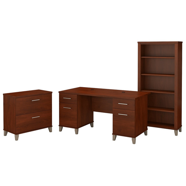 BUSH INDUSTRIES INC. SET013HC Bush Business Furniture Somerset 60inW Office Computer Desk With Lateral File Cabinet And 5 Shelf Bookcase, Hansen Cherry, Standard Delivery BUSH INDUSTRIES INC. SET013HC Bush Business Furniture Somerset 60inW Office Computer Desk With Lateral File Cabinet And 5 Shelf Bookcase, Hansen Cherry, Standard Delivery