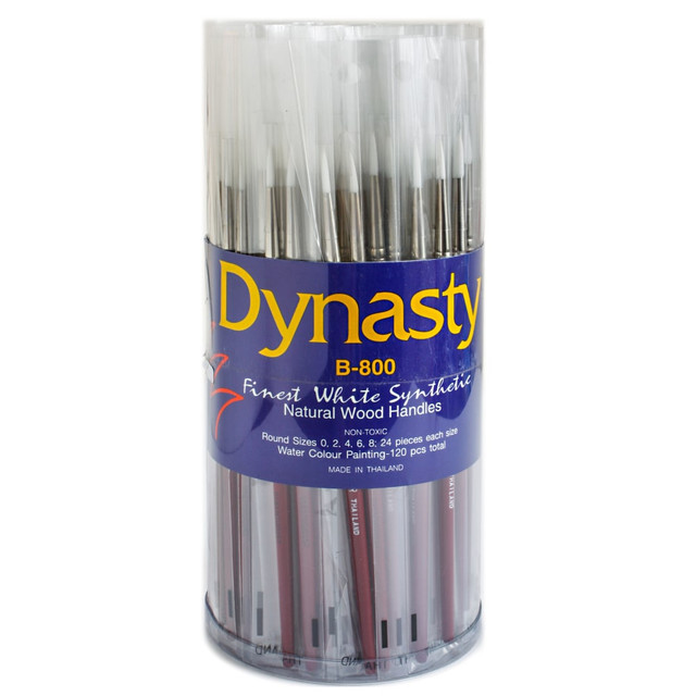 F.M. BRUSH COMPANY, INC. 27586 Dynasty White Paint Brushes B-800, Assorted Sizes, Round Bristle, Synthetic, Brown, Pack Of 120