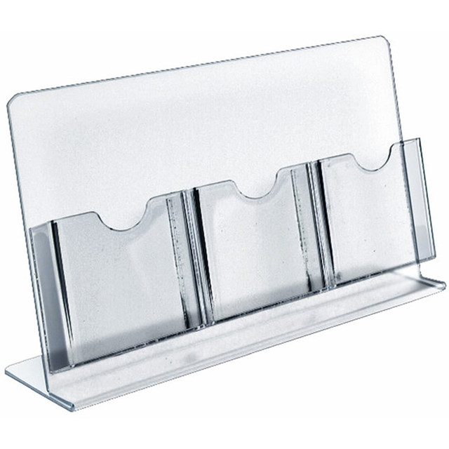 AZAR INTERNATIONAL INC Azar Displays 222976  3-Pocket Acrylic Slant-Back Brochure Holders, 8-1/2inH x 13-1/2inW x 5inD, Clear, Pack Of 2 Holders