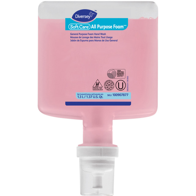 Offer guests an effective hand-washing solution in your facility with Diversey Soft Care All-Purpose Foam Hand Soap. Its pH-balanced formula helps to reduce possible skin irritation.  Compatible with Intellicare Dispensers (sold separately).  pH-balanced formula reduces skin irritation.  Gentle, cleansing design.  Gentle and effective hand and body wash helps reduce the spread of germs that can cause illness  The skin compatibility tested, pH balanced formula reduces skin irritation for even the most frequent users  Lemon Tea Splash fragrance has universal appeal and is especially suitable for public areas