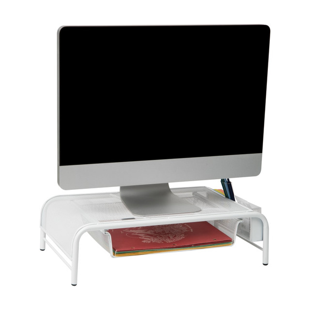 EMS MIND READER LLC MESHMONSTA-WHT Mind Reader Network Collection Metal Mesh Monitor Stand, 5-1/2inH x 11-1/2inW x 24inD, White