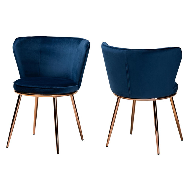 WHOLESALE INTERIORS, INC. Baxton Studio 2721-12059  Farah Dining Chairs, Navy Blue/Rose Gold, Set Of 2 Chairs