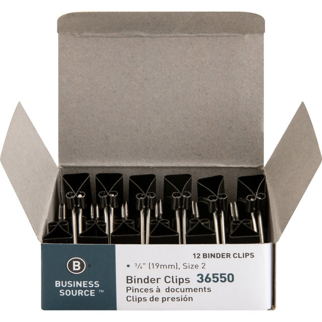 SP RICHARDS 36550 Business Source Fold-back Binder Clips - Small - 0.8in Width - 0.38in Size Capacity - for Paper - 1Dozen - Black - Steel