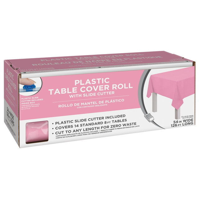 AMSCAN 77022.109  Boxed Plastic Table Roll, New Pink, 54in x 126'