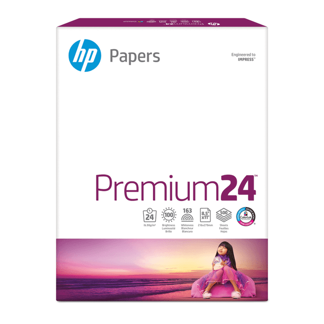 INTERNATIONAL PAPER CO 805218 HP Premium24 Laser Paper, Smooth, White, Letter Size (8 1/2in x 11in), Ream Of 500 Sheets, 24 Lb, 100 Brightness