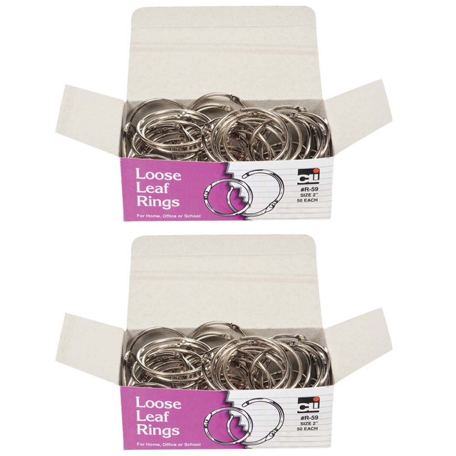 EDUCATORS RESOURCE Charles Leonard CHLR59-2  Loose Leaf Rings With Snap Closure, 2in, Silver, 50 Rings Per Box, Pack Of 2 Boxes