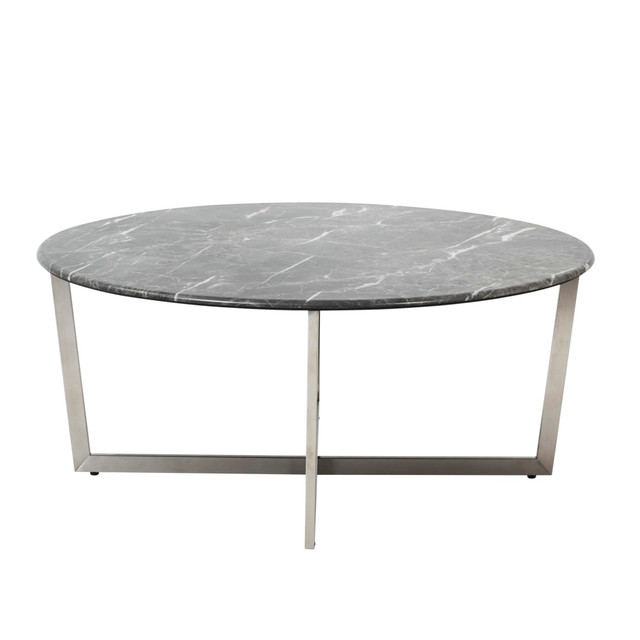 EURO STYLE, INC. Eurostyle 90376BLK  Llona Round Coffee Table, 15-4/5inH x 36inW x 36inD, Brushed Steel/Black Marble