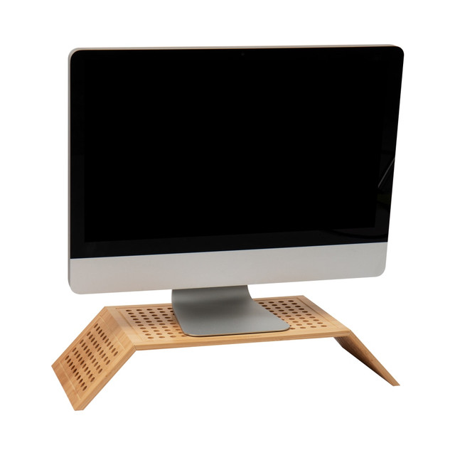 Make sure you can work comfortably with help from this portable monitor stand. The bamboo monitor stand provides a beautiful look and can hold up to 22 lb.  Monitor stand holds a monitor up to 22in or up to 22 lb. Can also hold laptops, printers and TVs.  Bamboo construction offers a durable and sleek design.  Save time - no assembly required.