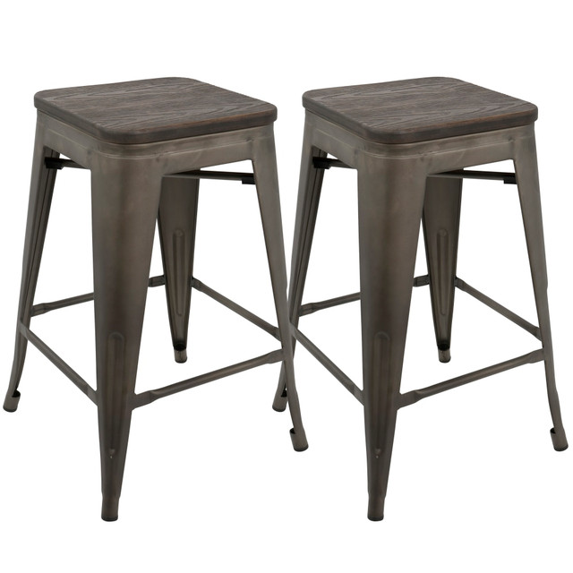 LUMISOURCE, LLC CS-OR AN+E2 LumiSource Oregon Counter Stools, Antique/Espresso, Set Of 2 Stools