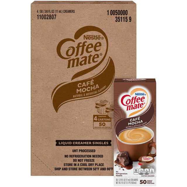 NESTLE WATERS NORTH AMERICA Coffee-Mate 35115CT Coffee mate Cafe Mocha Liquid Creamer Singles - Gluten-Free - Cafe Mocha Flavor - 0.38 fl oz (11 mL) - 4/Carton - 50 Per Box - 200 Serving