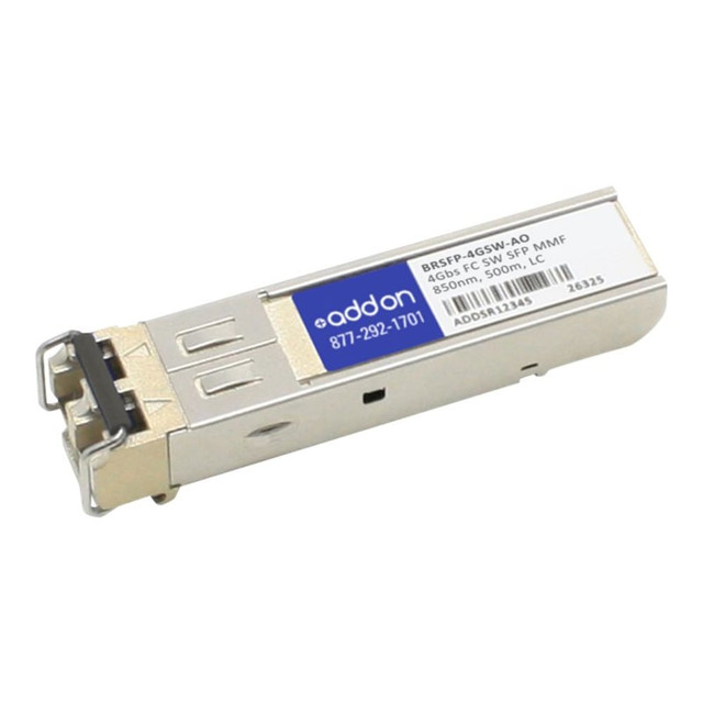 ADD-ON COMPUTER PERIPHERALS, INC. AddOn BRSFP-4GSW-AO  - SFP (mini-GBIC) transceiver module (equivalent to: Brocade BRSFP-4GSW) - 4Gb Fibre Channel (SW) - Fibre Channel - LC multi-mode - up to 1640 ft - 850 nm - TAA Compliant - for P/N: FTLF8532P4BCV