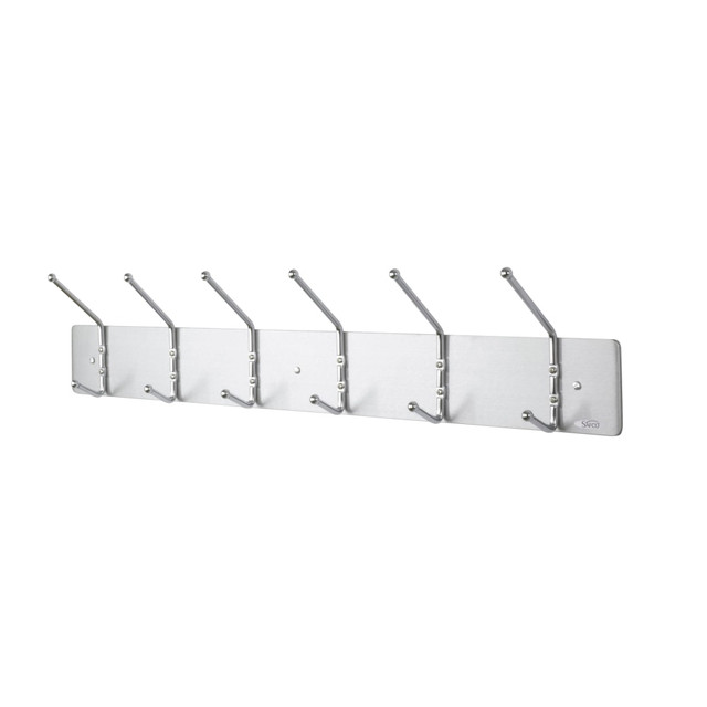 SAFCO PRODUCTS CO 4162 Safco Metal Wall Rack Coat Hooks, 6 Hooks, 6 3/4inH x 36inW x 3 3/4inD, Satin Aluminum SAFCO PRODUCTS CO 4162 Safco Metal Wall Rack Coat Hooks, 6 Hooks, 6 3/4inH x 36inW x 3 3/4inD, Satin Aluminum