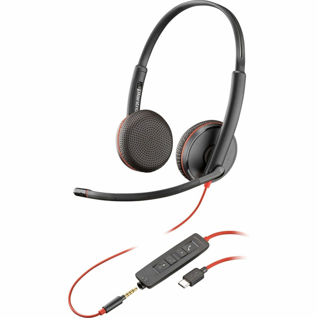 HP INC. Poly 80S04A6  Blackwire C3225 Stereo USB-C Headset (Bulk) - Stereo - Micro USB, Mini-phone (3.5mm) - Wired - 32 Ohm - On-ear - Binaural - Supra-aural - 7.40 ft Cable - Noise Cancelling, Omni-directional Microphone - Noise Canceling - Black