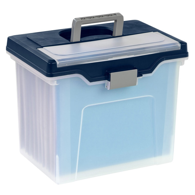 OFFICE DEPOT 110988  Brand Mobile File Box, Large, Letter Size, 11-5/8inH x 13-13/6inW x 10inD, Clear/Blue