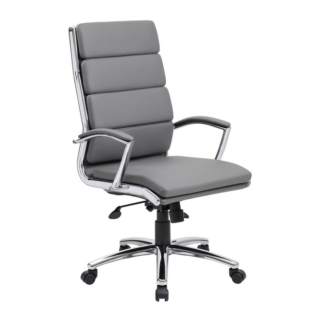 NORSTAR OFFICE PRODUCTS INC. Boss Office Products B9471-GY  CaressoftPlus Vinyl Ergonomic High-Back Chair, Gray/Chrome