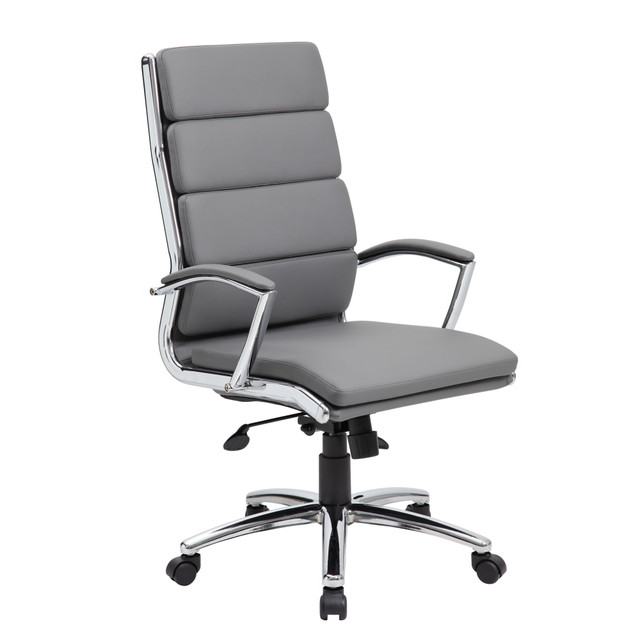 NORSTAR OFFICE PRODUCTS INC. B9471-GY Boss Office Products CaressoftPlus Vinyl Ergonomic High-Back Chair, Gray/Chrome