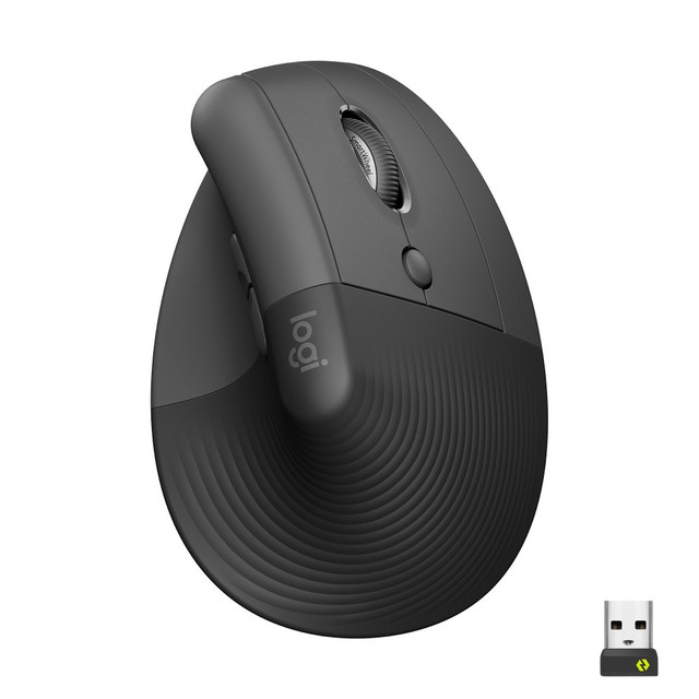 LOGITECH 910-006466  Lift Vertical Ergonomic Mouse, Graphite, Wireless, Quiet clicks