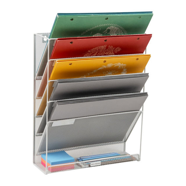 EMS MIND READER LLC MAGSTACK-WHT Mind Reader 5-Tier Vertical File Storage Basket, 16inH x 4in W x 12-3/4in D, White EMS MIND READER LLC MAGSTACK-WHT Mind Reader 5-Tier Vertical File Storage Basket, 16inH x 4in W x 12-3/4in D, White