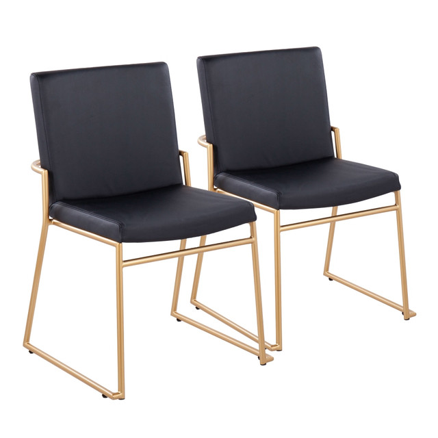 LUMISOURCE, LLC DC-DUTCHESS AUBK2 LumiSource Dutchess Contemporary Dining Chairs, faux Leather, Black/Gold, Set Of 2 Chairs
