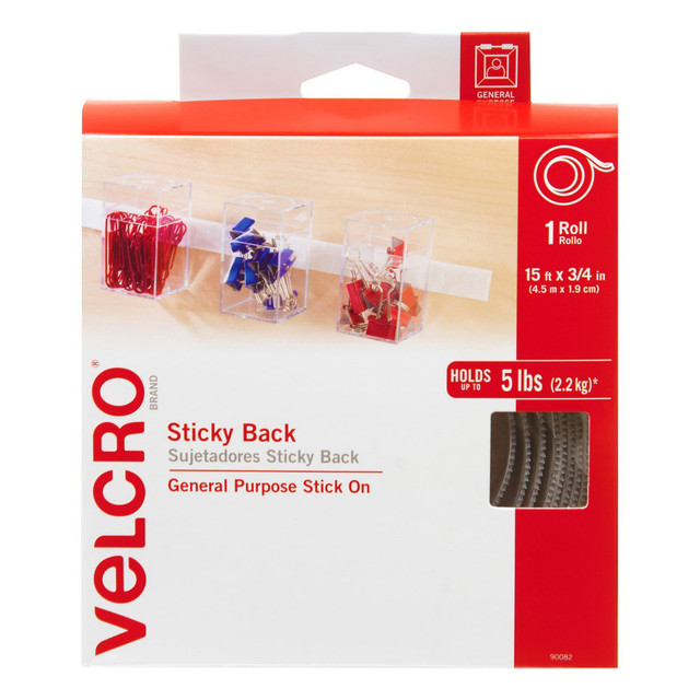 VELCRO USA INC 90082 VELCRO Brand STICKY BACK Fasteners, 3/4in x 15ft, White