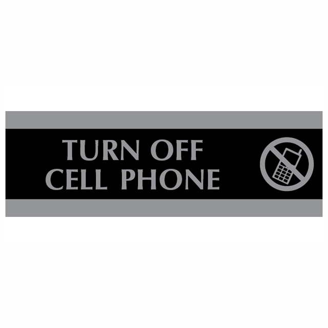 U.S. STAMP & SIGN 4759  Century Series Sign, 3in x 9in, "Turn Off Cell Phone", Black/Silver