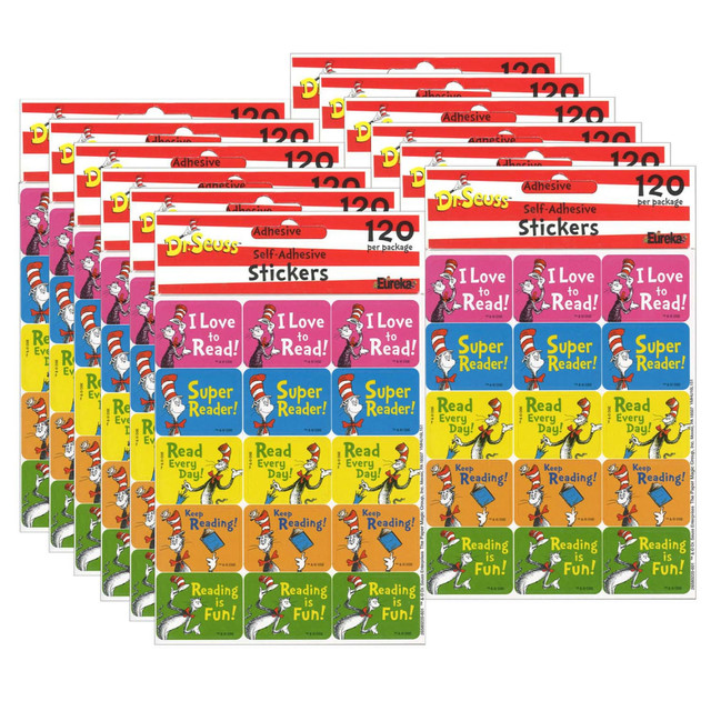 EDUCATORS RESOURCE EU-658022-12 Eureka Success Stickers, Cat in the Hat Reading, 120 Stickers Per Pack, Set Of 12 Packs