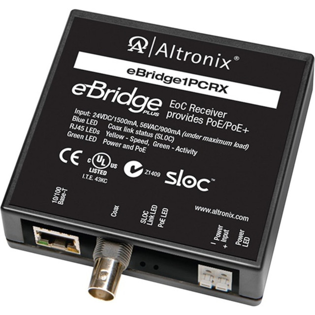 ALTRONIX CORPORATION EBRIDGE1PCRX Altronix eBridge1PCRX - IP over Coax Receiver - Network (RJ-45) - 1x PoE+ (RJ-45) Ports - 10/100Base-TX - 328.08 ft - Desktop