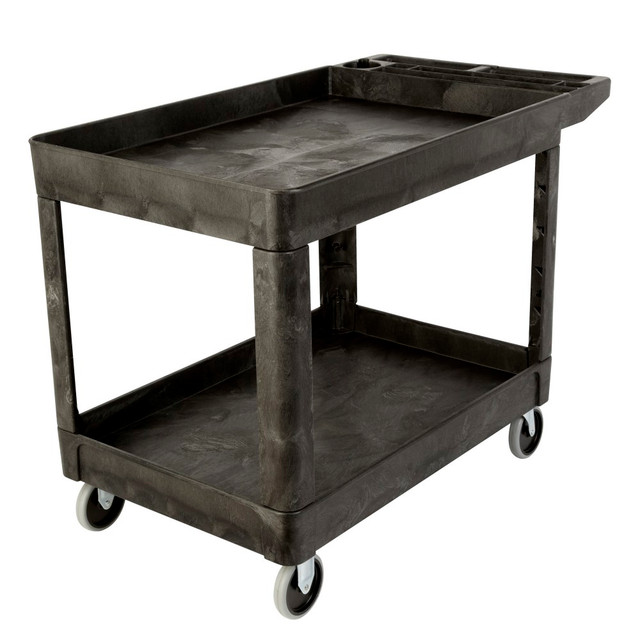 RUBBERMAID FG452089BLA  Commercial Heavy-Duty 2-Shelf Utility Cart, 33-1/4inH x 25-3/4inW x 45-1/4inD, Black