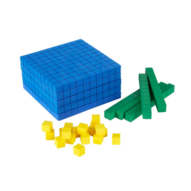 Design a variety of engaging activities for your students with these base 10 blocks for math from Office Depot. Viewing a physical representation of math concepts help your students gain a deeper understanding of these pivotal math skills. Use the foam base 10 blocks to build counting, measuring, operations and other skills.  Comes with 100 yellow 1-unit cubes, 20 green 10-unit rods and 5 blue 100-unit flats.  Made from soft, lightweight foam for easy gripping.  Math manipulatives are designed to help students learn place value, number concepts, operations, measurement and more.  Base 10 blocks meet Common Core standards for math.  Contains small parts. Not for children under 3 years of age.