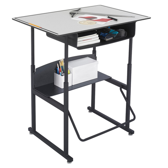SAFCO PRODUCTS CO 1209GR Safco AlphaBetter Adjustable-Height Stand-Up Desk, with Book Box, 36in x 24in Top, Gray/Black