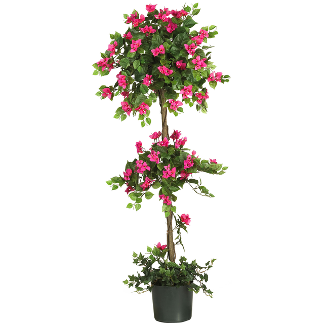 NEARLY NATURAL INC. Nearly Natural 5228  5ftH Polyester Mini Bougainvillea Topiary With Planter, Green/Pastel