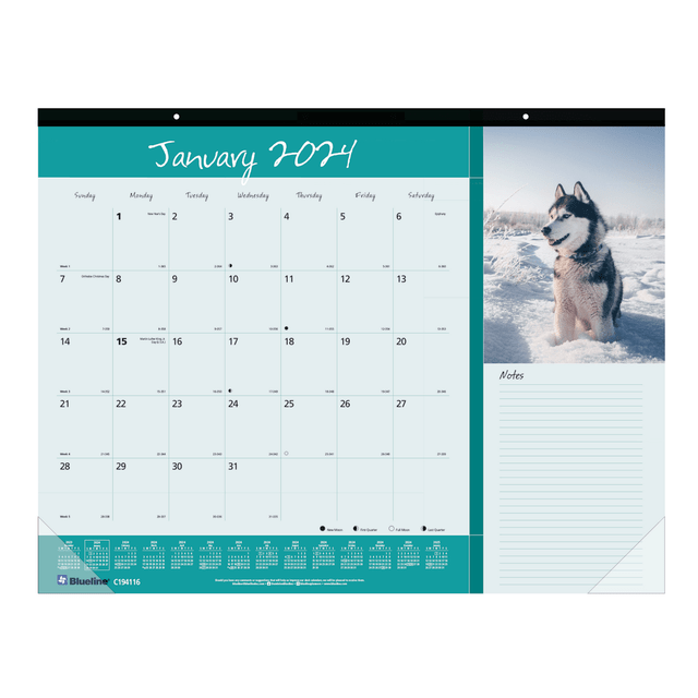 REDIFORM, INC. Blueline C194116-24 2024 Blueline Colorful Monthly Desk Pad Calendar, 22in x 17in, Mans Best Friend, January To December 2024 , C194116