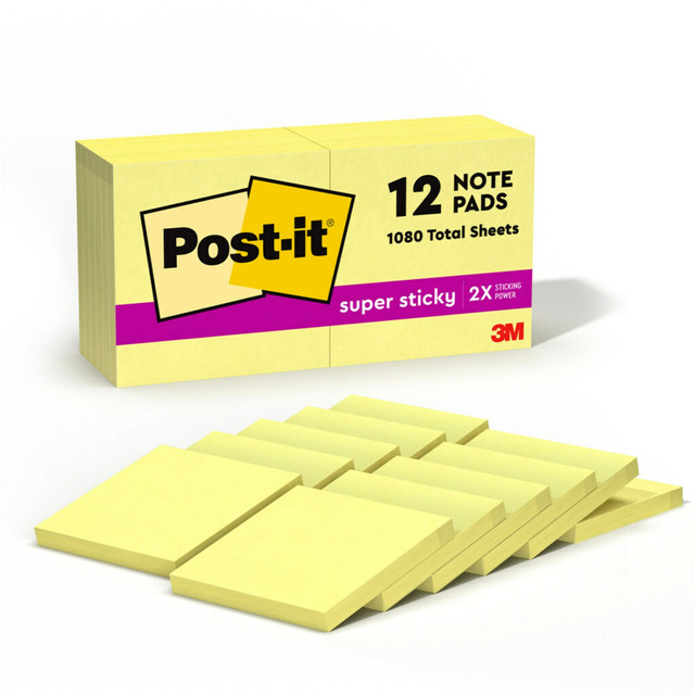 3M CO 65412SSCY Post-it Super Sticky Notes, 12 Pads, 3 in x 3 in, 2x the Sticking Power, School Supplies and Office Products, Sticky Notes for Vertical Surfaces, Monitors, Walls and Windows, Canary Yellow 3M CO 65412SSCY Post-it Super Sticky Notes, 12 Pads, 3 in x 3 in, 2x the Sticking Power, School Supplies and Office Products, Sticky Notes for Vertical Surfaces, Monitors, Walls and Windows, Canary Yellow