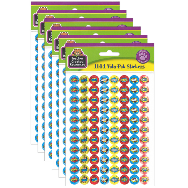 Keep these Teacher Created Resources Mini Stickers in your desk to help celebrate your students. The self-adhesive stickers are small in size, making them a great choice for classroom charts.  Self-adhesive for sure sticking power.  Mini size is great for incentive charts.  Comic book-style boxes with fun phrases to reward hard work.