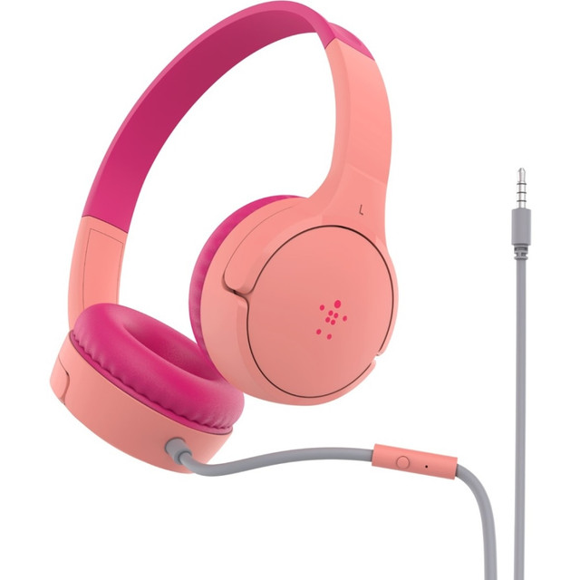 BELKIN, INC. AUD004BTPK Belkin SoundForm Mini Wired On-Ear Headphones for Kids - Stereo - Mini-phone (3.5mm) - Wired - On-ear, Over-the-head - Binaural - Ear-cup - 4 ft Cable - Pink