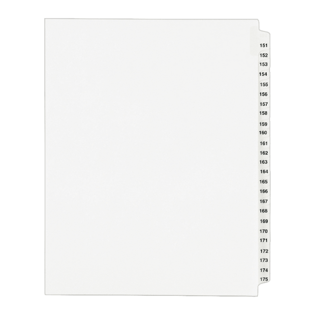 AVERY PRODUCTS CORPORATION 01336 Avery 20% Recycled Preprinted Laminated Gold-Reinforced Tab Dividers, 8 1/2in x 11in, White Dividers/White Tabs, 151-175, Pack Of 25 AVERY PRODUCTS CORPORATION 01336 Avery 20% Recycled Preprinted Laminated Gold-Reinforced Tab Dividers, 8 1/2in x 11in, White Dividers/White Tabs, 151-175, Pack Of 25