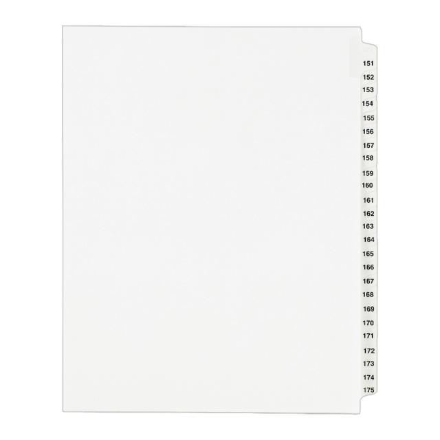 AVERY PRODUCTS CORPORATION 01336 Avery 20% Recycled Preprinted Laminated Gold-Reinforced Tab Dividers, 8 1/2in x 11in, White Dividers/White Tabs, 151-175, Pack Of 25