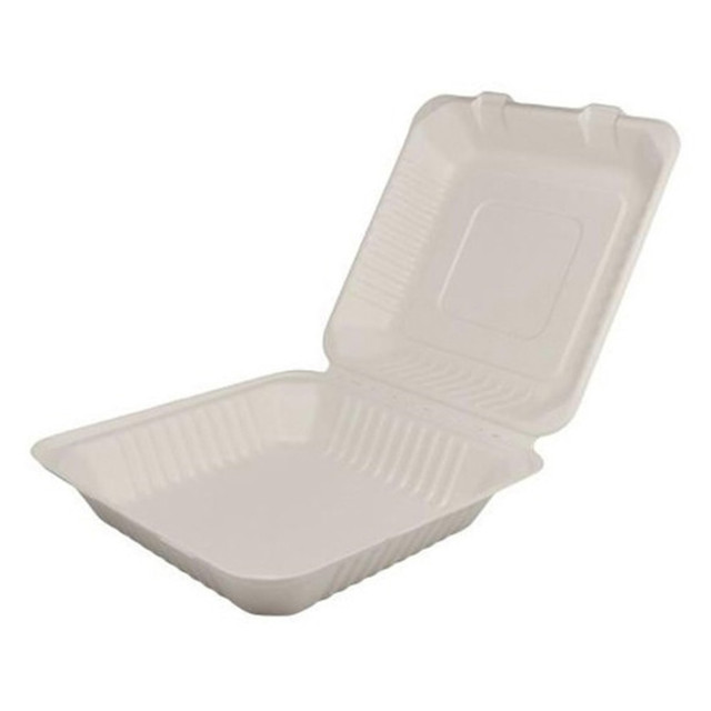 LOLLICUP USA, INC. KE-BHC99-1C Karat Earth Bagasse Clamshell Food Containers, 9in x 9in, Natural, Case Of 200 Clamshells