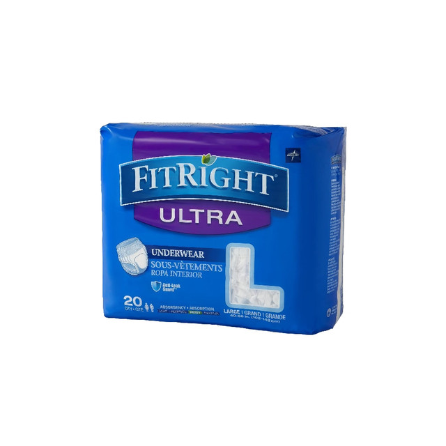 MEDLINE INDUSTRIES, INC. FitRight FIT23505A  Ultra Protective Underwear, Large, 40 - 56in, White, Case Of 20