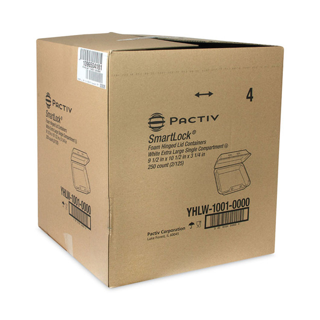 PACTIV EVERGREEN CORPORATION YHLW10010000 SmartLock Foam Hinged Lid Container, X-Large, 9.5 x 10.5 x 3.3, White, 250/Carton