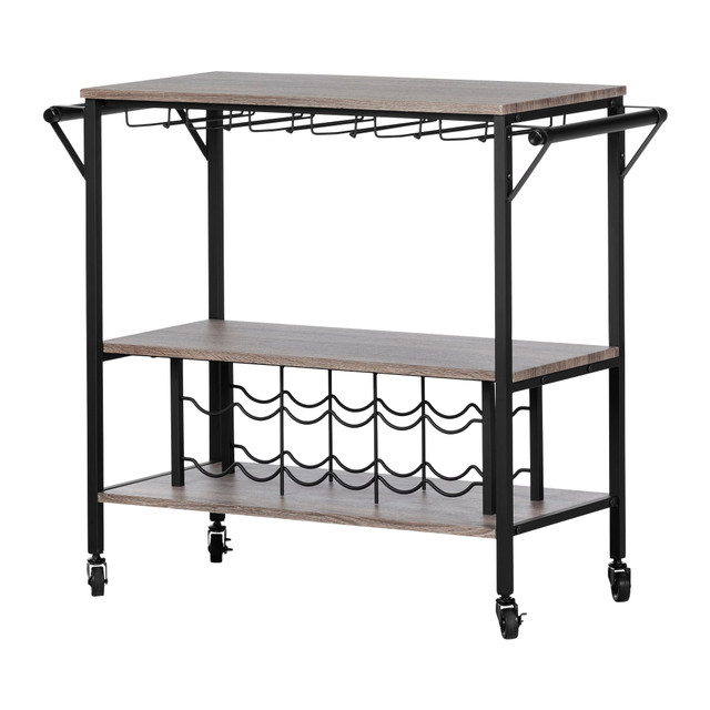 SOUTH SHORE IND LTD 12069 South Shore Munich Bar Cart With Wine Rack, 32-3/4inH x 37-1/2inW x 16inD, Weathered Oak