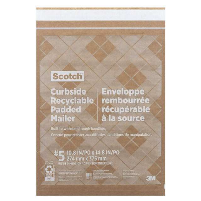 3M CO CR-5-25 Scotch Padded Mailers, Size 5, 10-1/2in x 14-3/4in, Kraft, Pack Of 25 Mailers